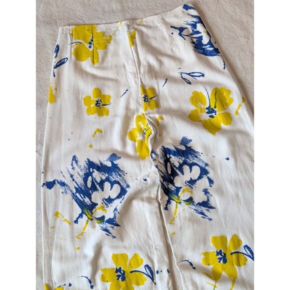 Vintage 70s Women's Custom Floral Print Cotton Canvas Wide Leg Flare Pants 26x29 - Picture 2 of 7